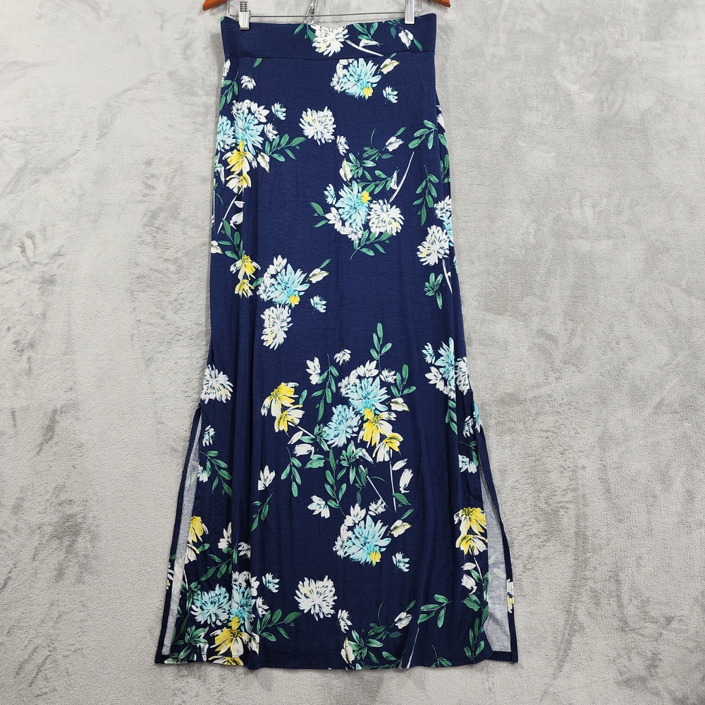 A.n.a A New Approach Skirt Womens M Blue Floral Maxi Pull On Casual Side Slit